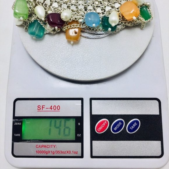 Silver Kuchi Choker Necklace With Multicolor Stones and Pearls - Picture 13 of 13